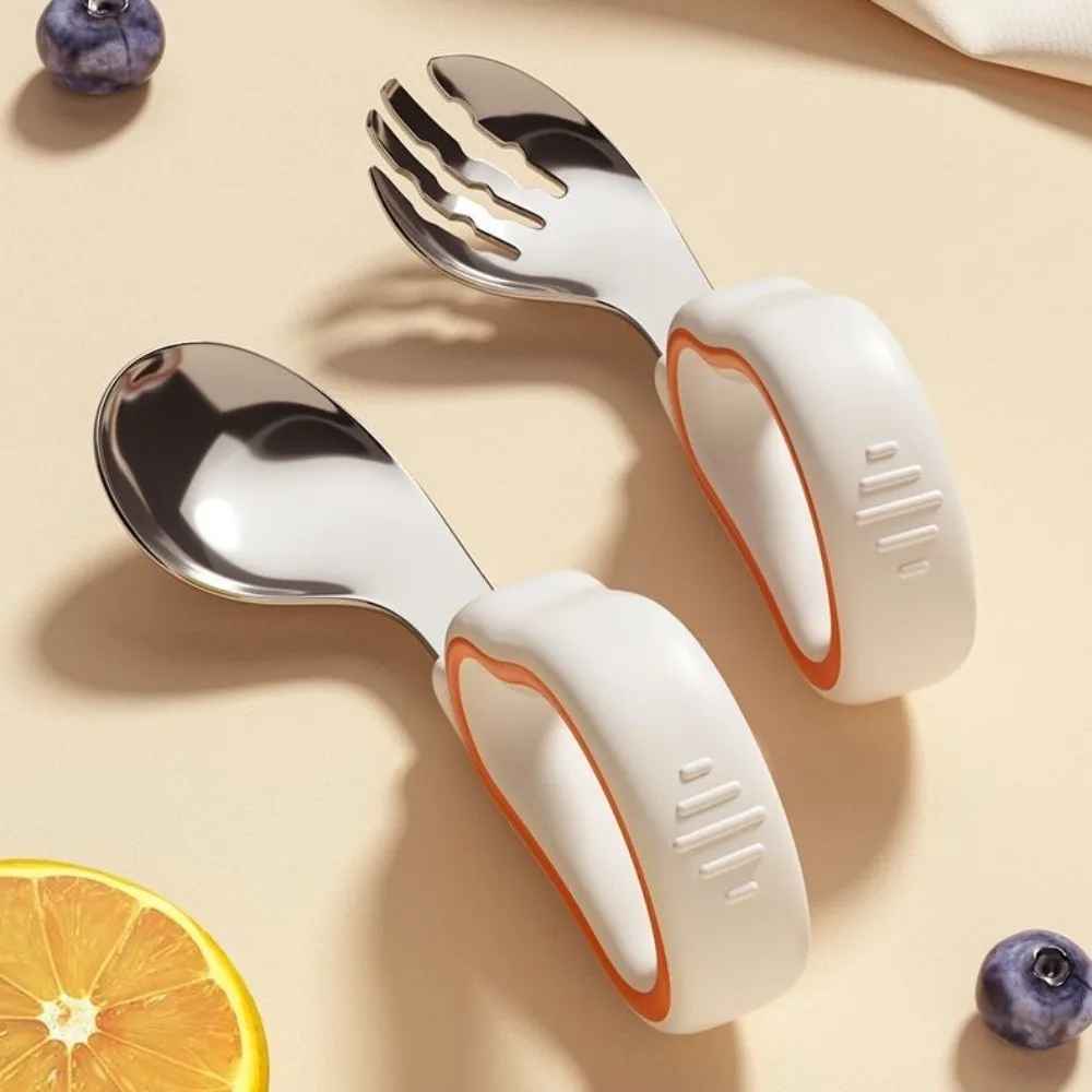 Silicone Baby Fork and Spoon Set 316 Stainless Steel Self Feeding Baby Cutlery Short Handle with Storage Box Child Tableware