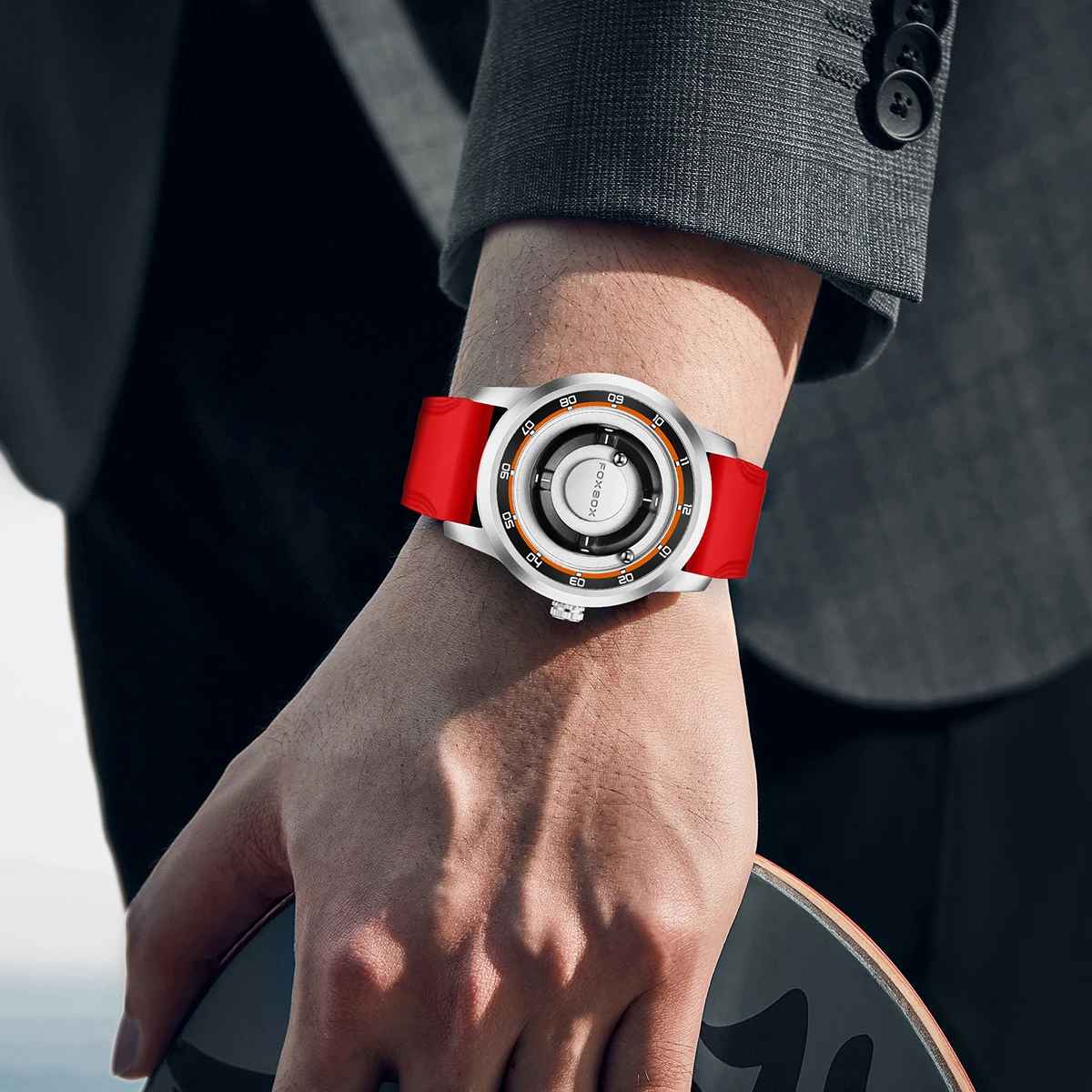 FOXBOX Watch Personalized Fashion Floating Magnetic Pointer Free Ball Bearing Creative Simple Waterproof Quartz Watch for Men