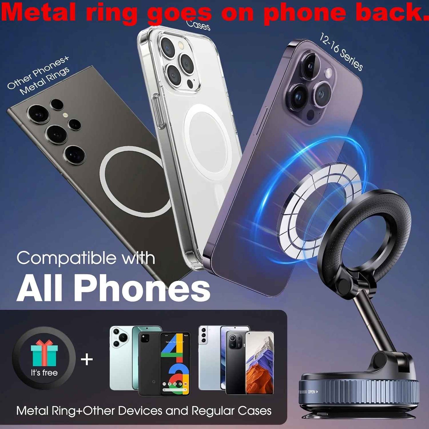 Magnetic Suction Cup Phone Mount for Magsafe 360° Adjustable Magnetic Car Phone Holder Pocket Size Foldable Car Mount