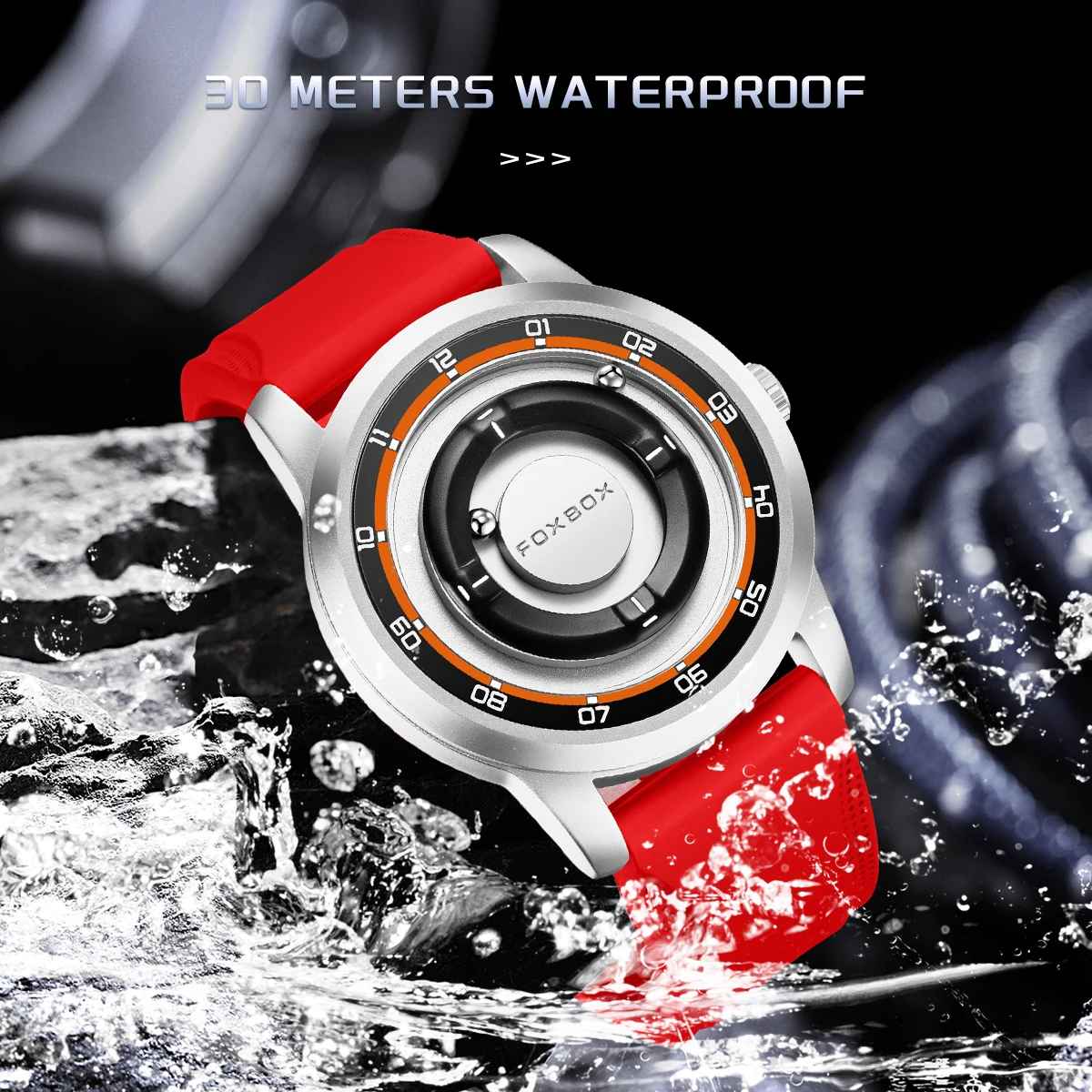 FOXBOX Watch Personalized Fashion Floating Magnetic Pointer Free Ball Bearing Creative Simple Waterproof Quartz Watch for Men