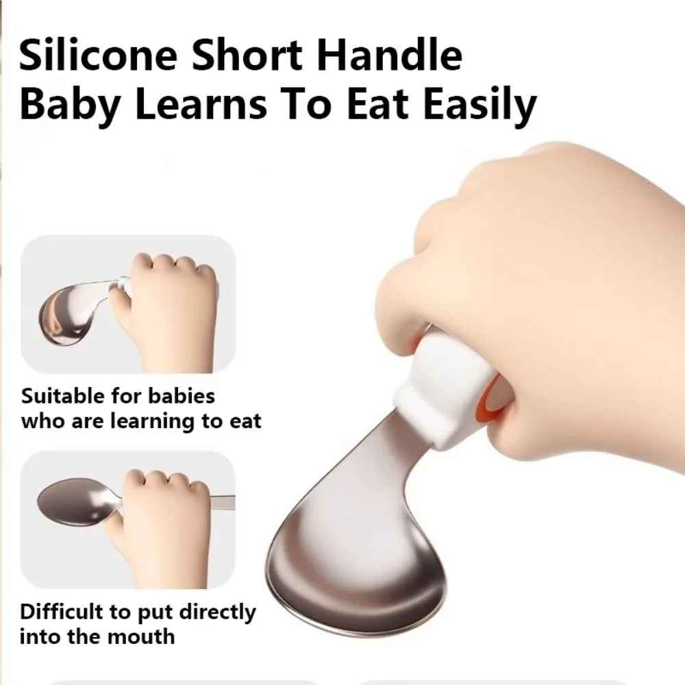 Silicone Baby Fork and Spoon Set 316 Stainless Steel Self Feeding Baby Cutlery Short Handle with Storage Box Child Tableware