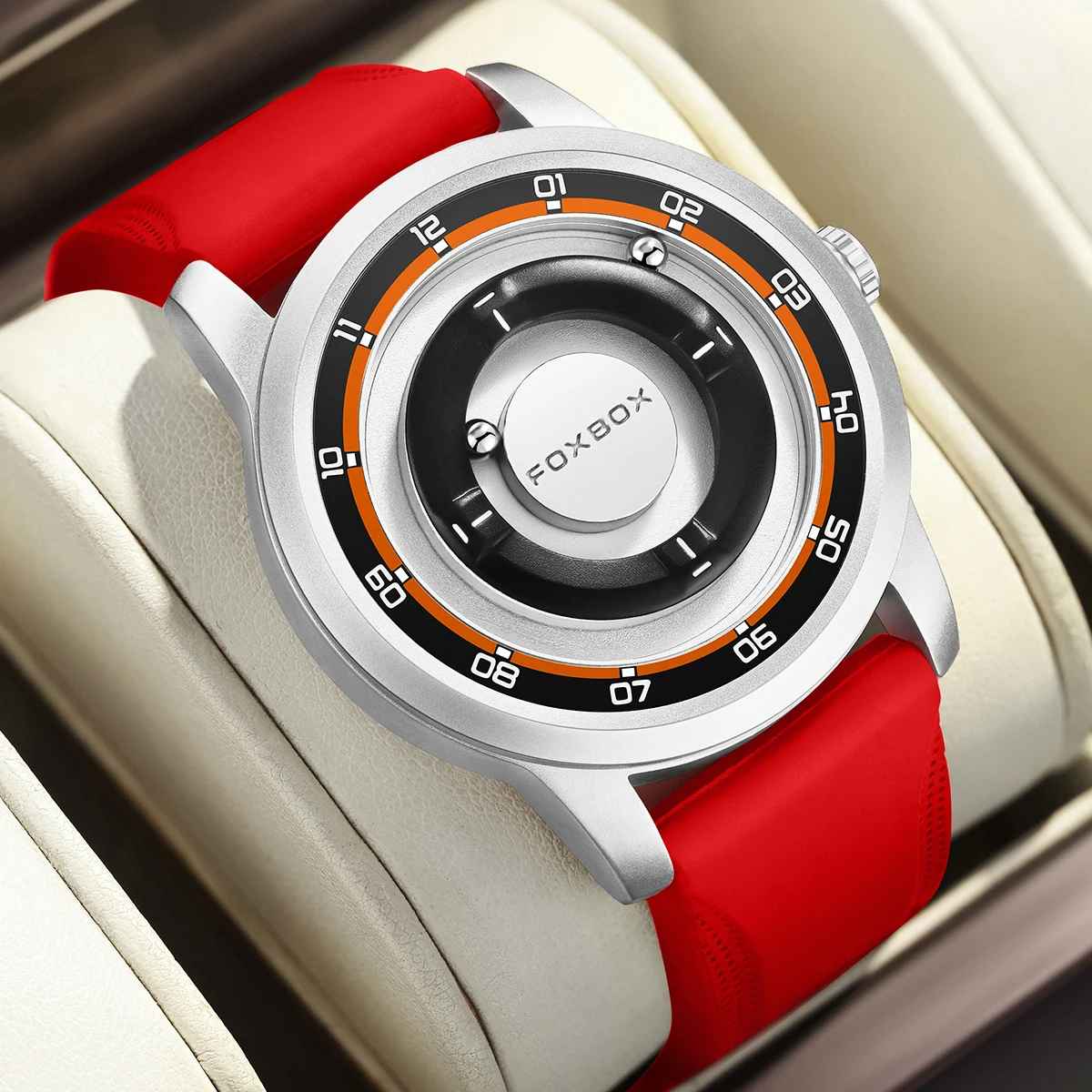 FOXBOX Watch Personalized Fashion Floating Magnetic Pointer Free Ball Bearing Creative Simple Waterproof Quartz Watch for Men