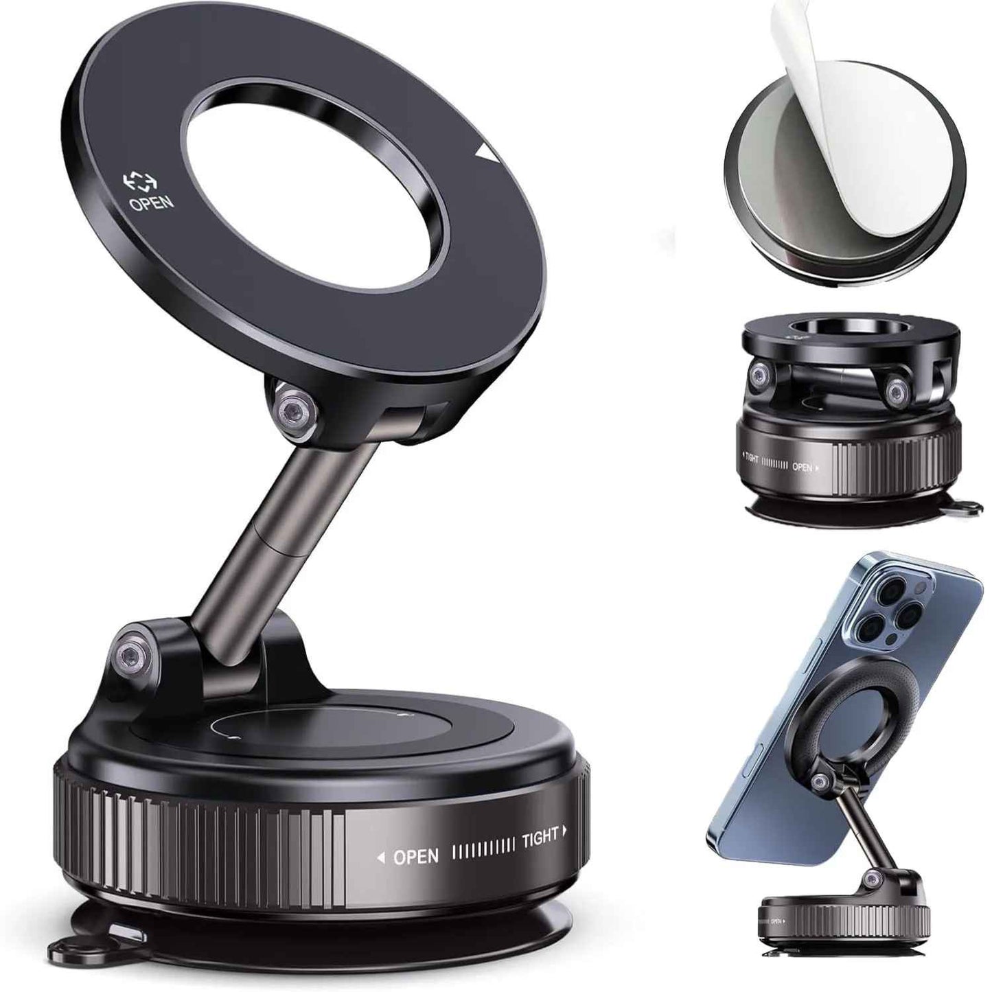 Magnetic Suction Cup Phone Mount for Magsafe 360° Adjustable Magnetic Car Phone Holder Pocket Size Foldable Car Mount