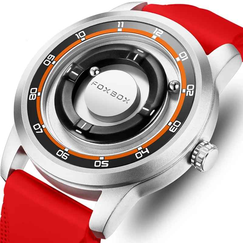 FOXBOX Watch Personalized Fashion Floating Magnetic Pointer Free Ball Bearing Creative Simple Waterproof Quartz Watch for Men